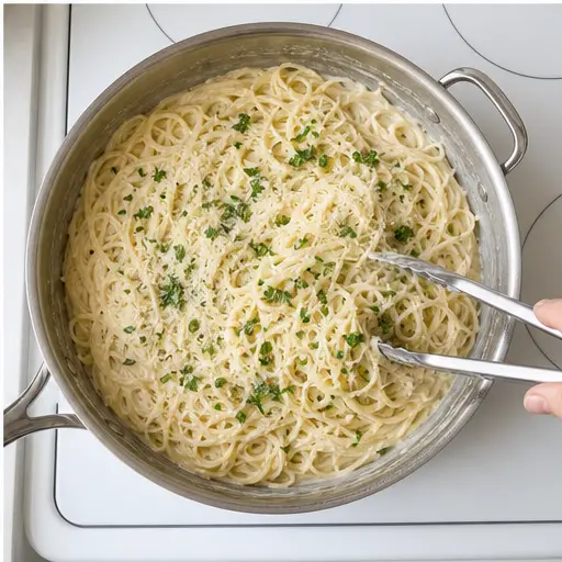 Step 4: Stirring in parmesan for a creamy sauce