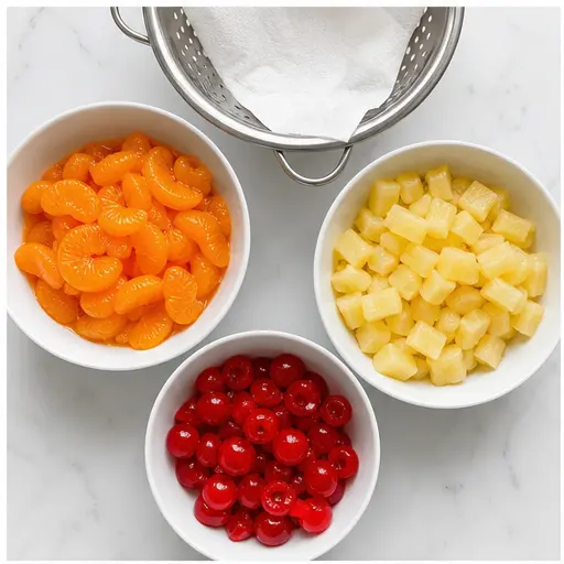 Step 1: Drain and halve cherries
