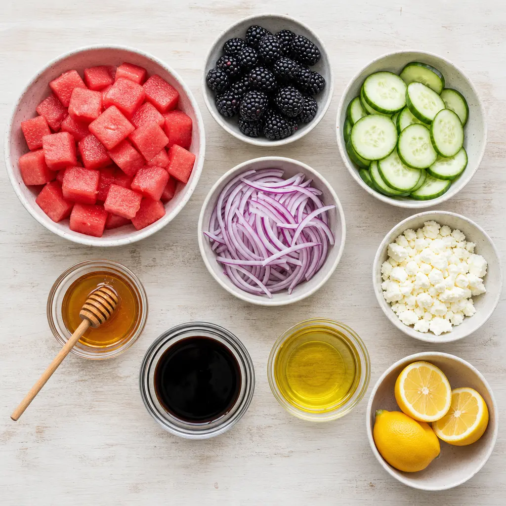 balsamic watermelon blackberry salad - main ingredients