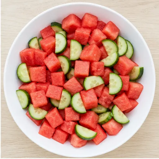 Step 2: Adding watermelon and cucumber to bowl