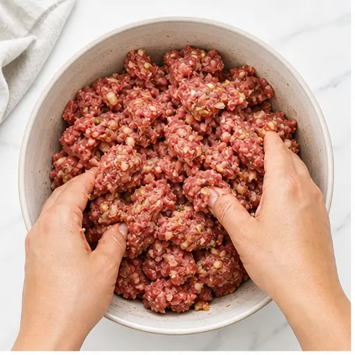 Step 1: Mixing ground chuck with seasonings