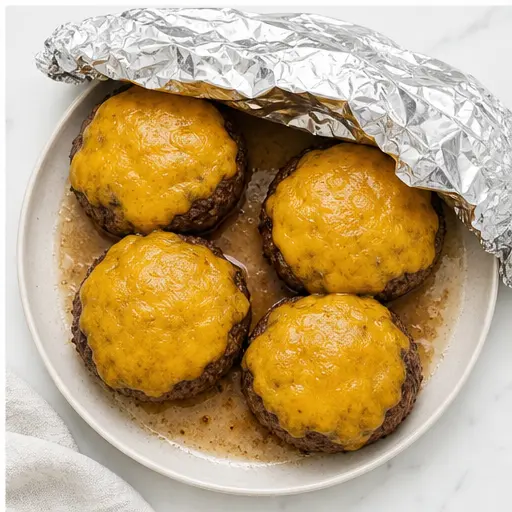 Step 4: Resting cooked patties with cheese