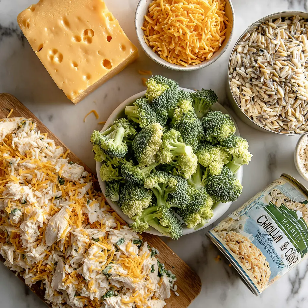 broccoli chicken cheese wild rice casserole - main ingredients