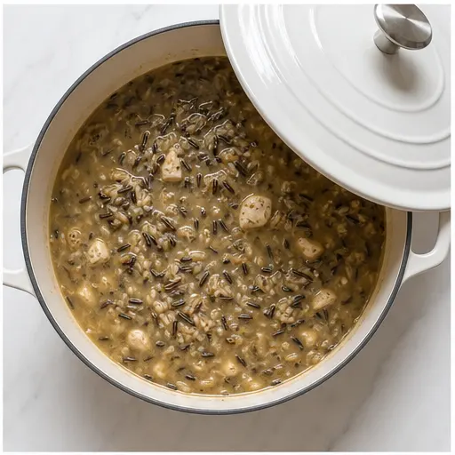 Step 2: Simmering wild rice in broth