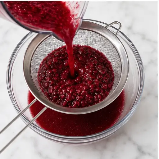 Step 3: Straining the cherry syrup through a mesh sieve