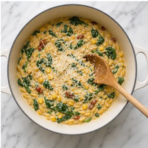 Step 4: Finishing with spinach and Parmesan