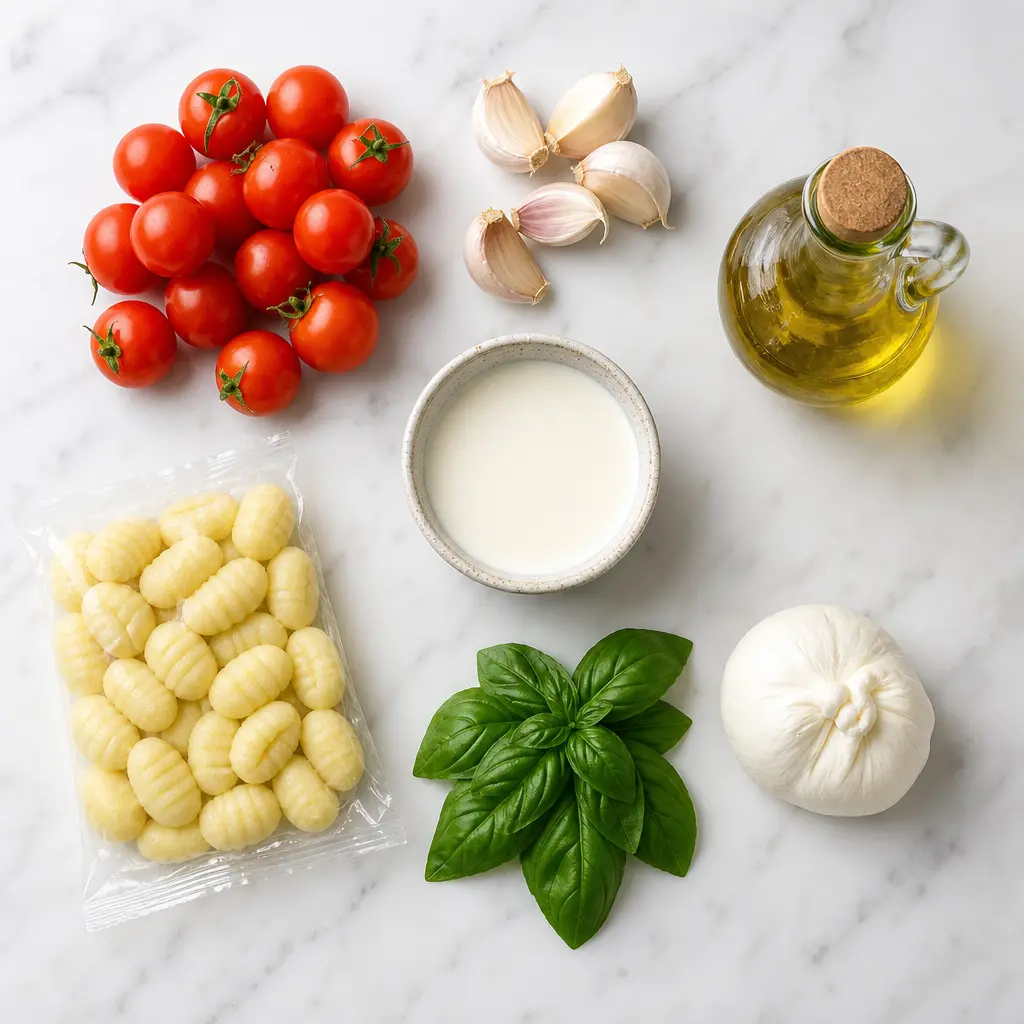 creamy tomato gnocchi soup - main ingredients