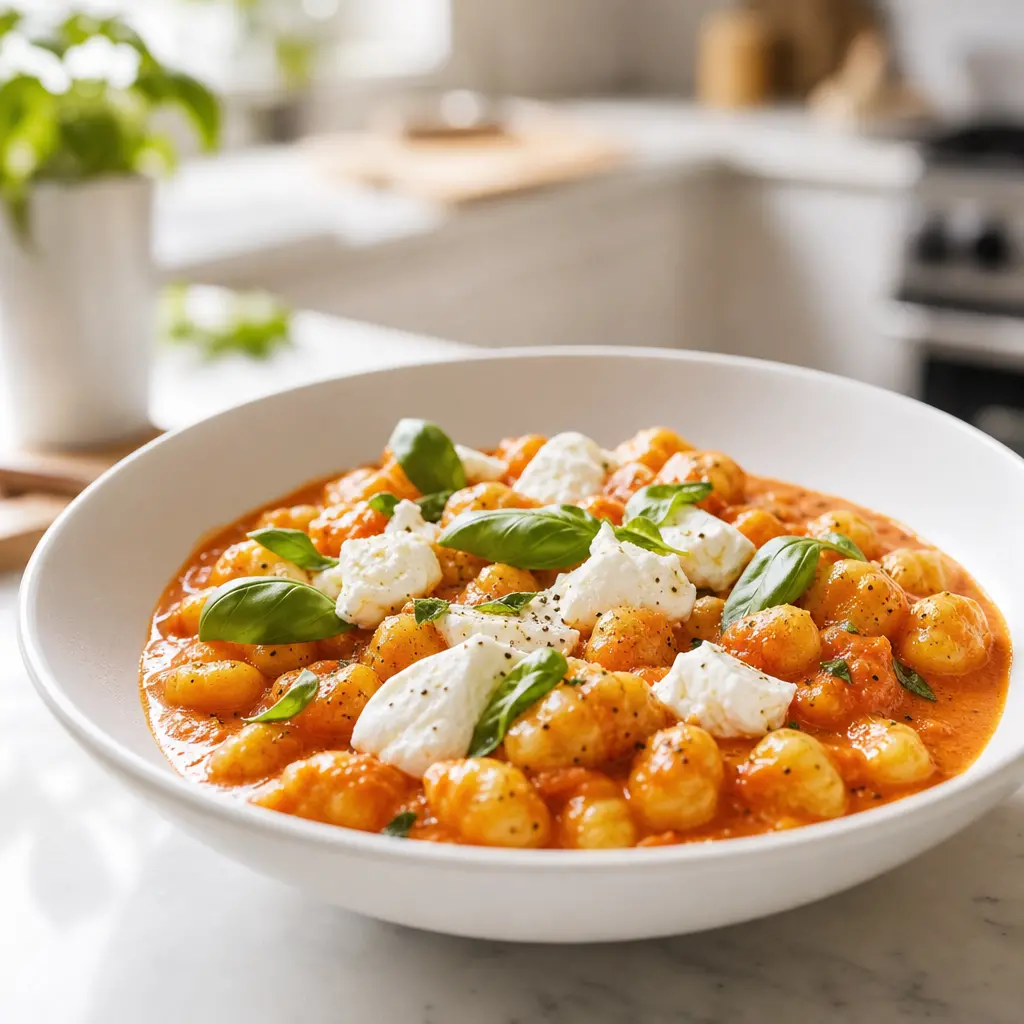 creamy tomato gnocchi soup - final presentation
