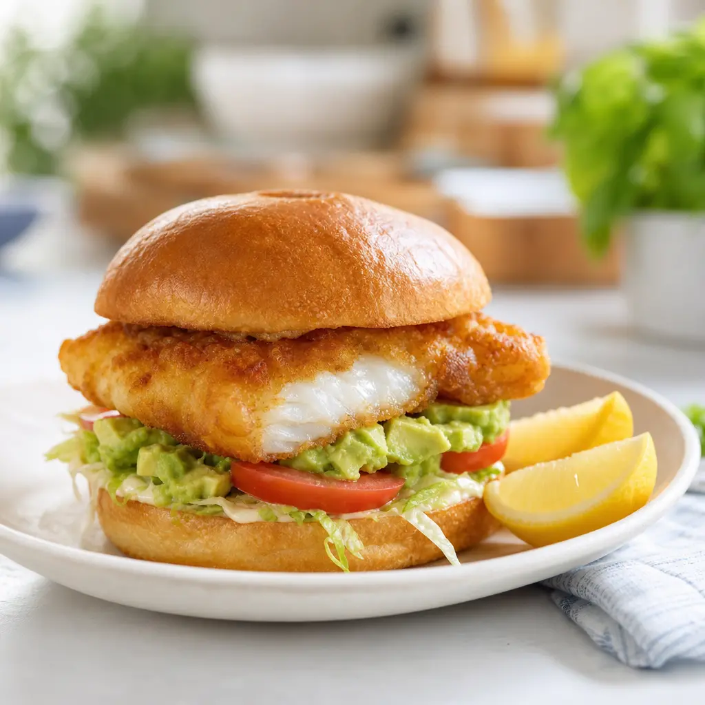 fried cod fish sandwich - final presentation