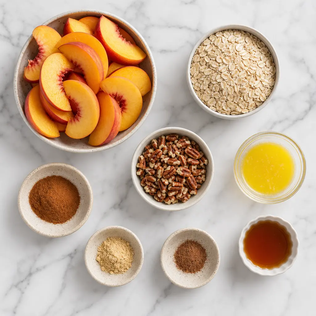 healthy peach crisp - main ingredients