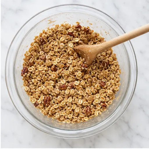 Step 2: Mixing the oat-pecan topping until well coated