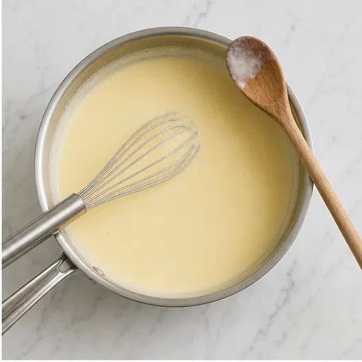 Step 2: Whisking milk and cream into the roux
