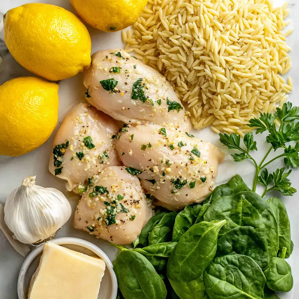 lemon chicken orzo - main ingredients