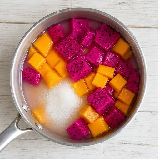 Step 1: Dice the dragon fruit and mango