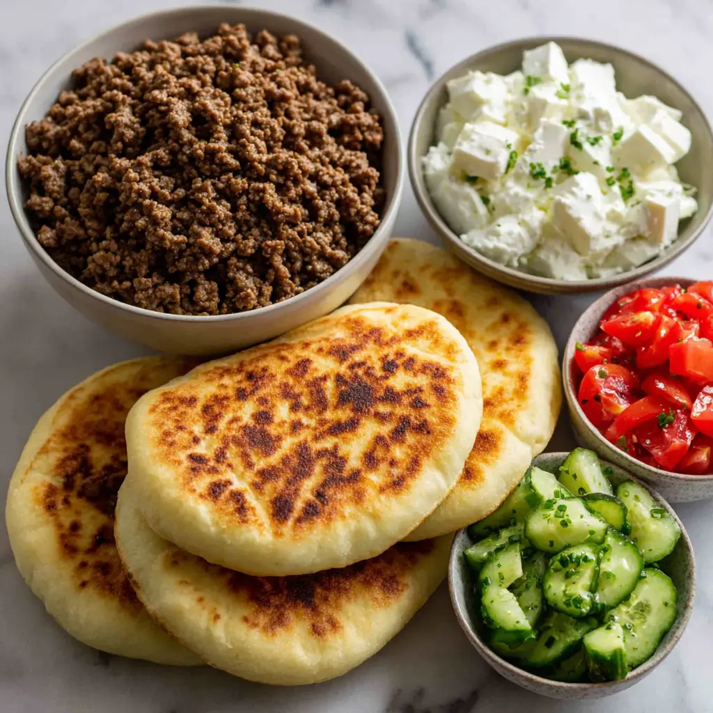 mediterranean ground beef pita pockets - main ingredients