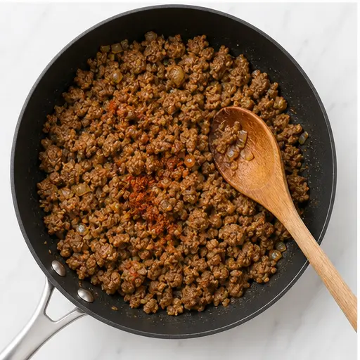 Step 3: Cook beef until browned and crumbled