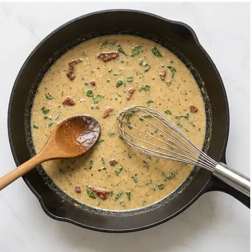 Step 3: Make creamy basil sauce in skillet