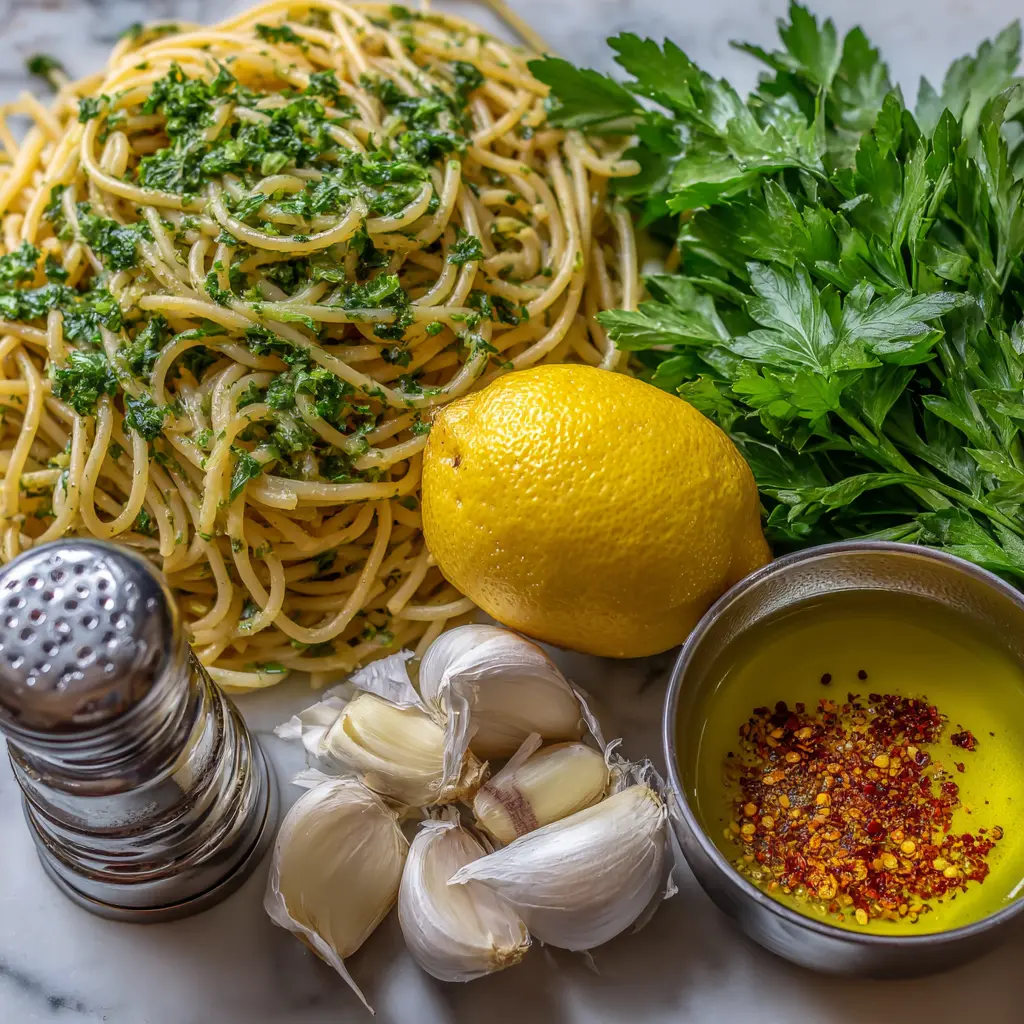 pasta aglio e olio - main ingredients