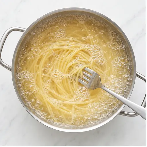 Step 1: Boiling spaghetti in salted water