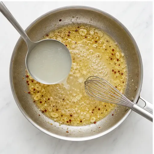 Step 3: Adding pasta water to create the emulsion