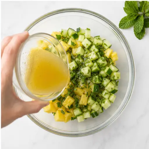 Step 4: Tossing salad with dressing