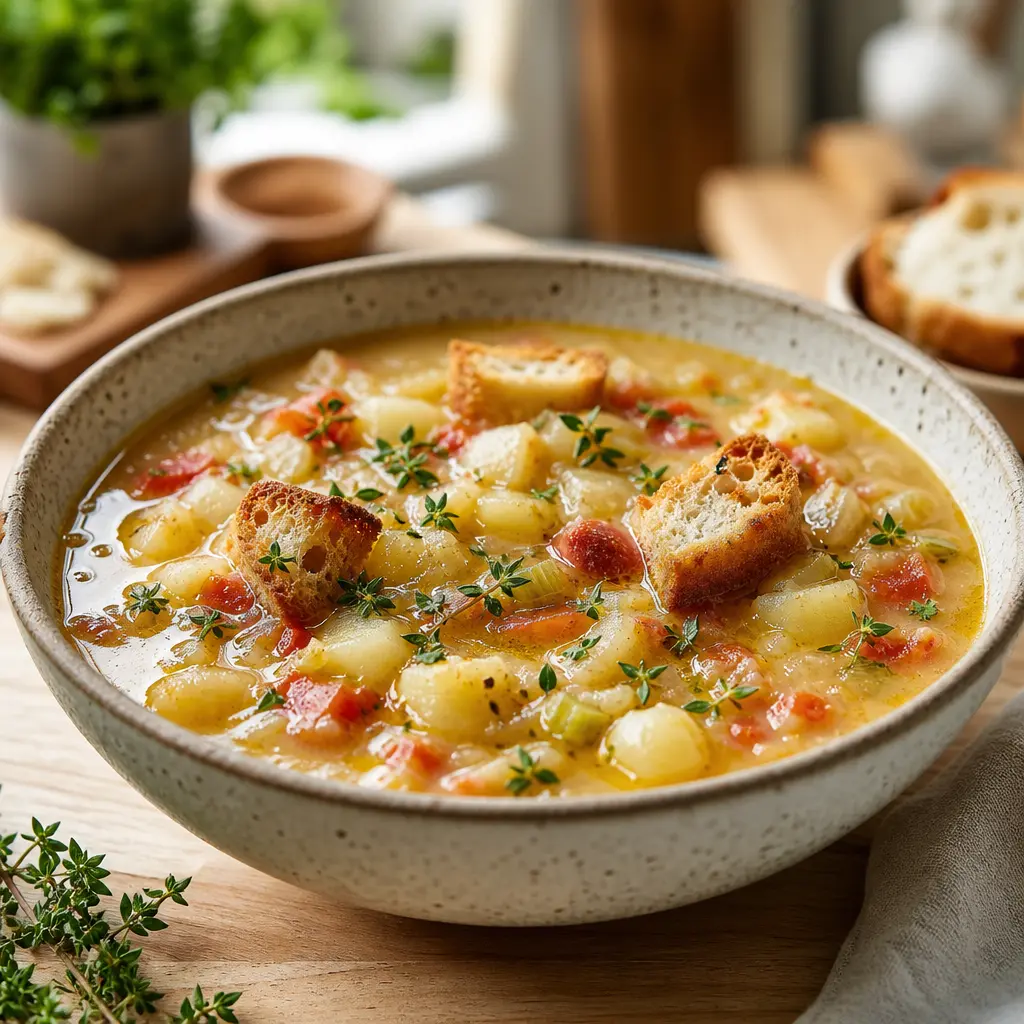 potato leek tomato soup - final presentation