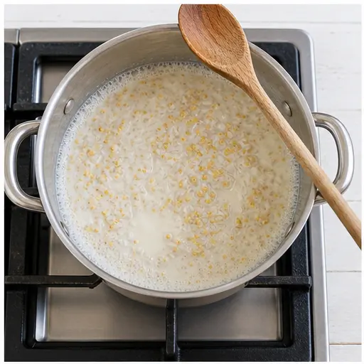 Step 1: Boiling milk with rice and millet