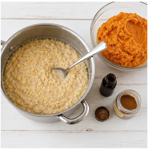 Step 2: Stirring in pumpkin, vanilla, cinnamon, and sugar