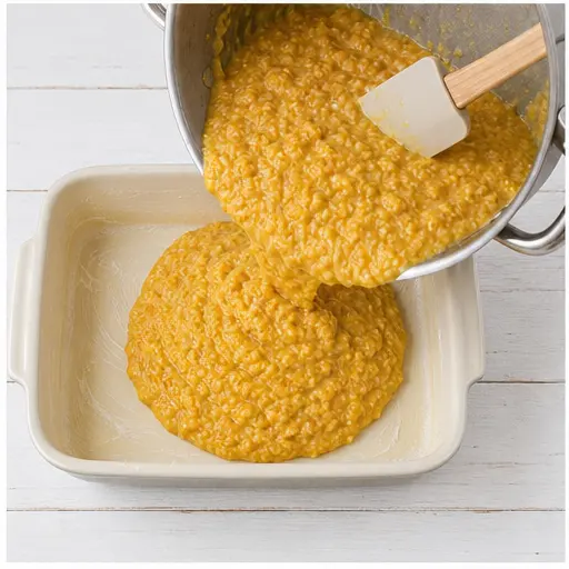 Step 3: Transferring mixture to a buttered baking dish