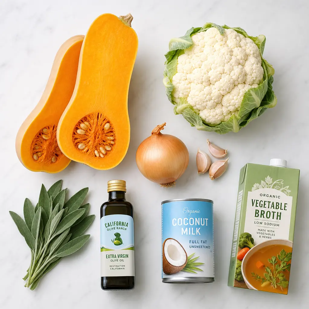 roasted butternut squash cauliflower soup - main ingredients