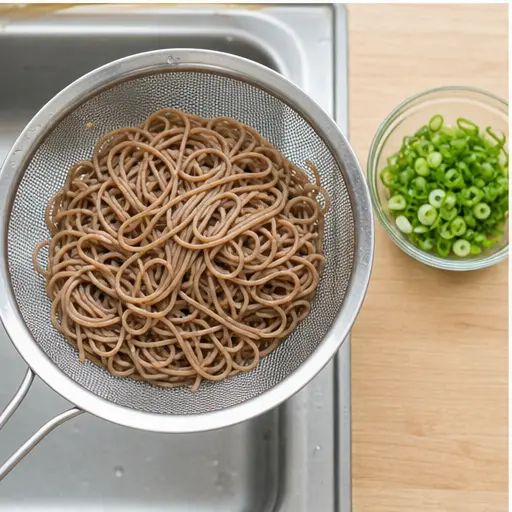 Step 3: Draining cooked soba noodles