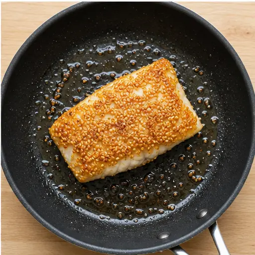 Step 4: Searing cod with sesame crust
