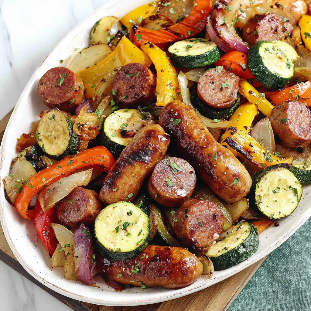 sheet pan sausage peppers zucchini