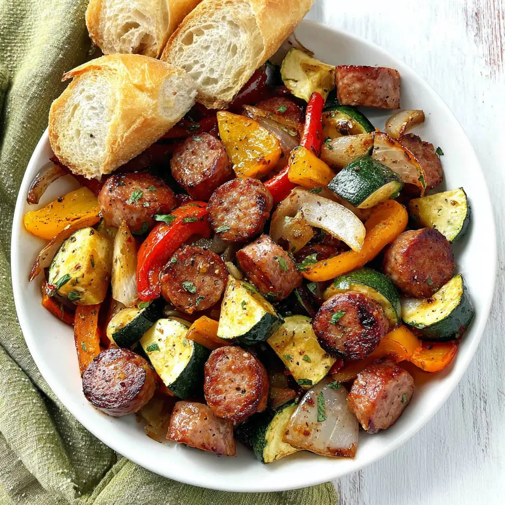 sheet pan sausage peppers zucchini - final presentation