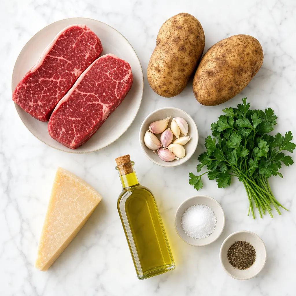 sheet pan steak and fries - main ingredients