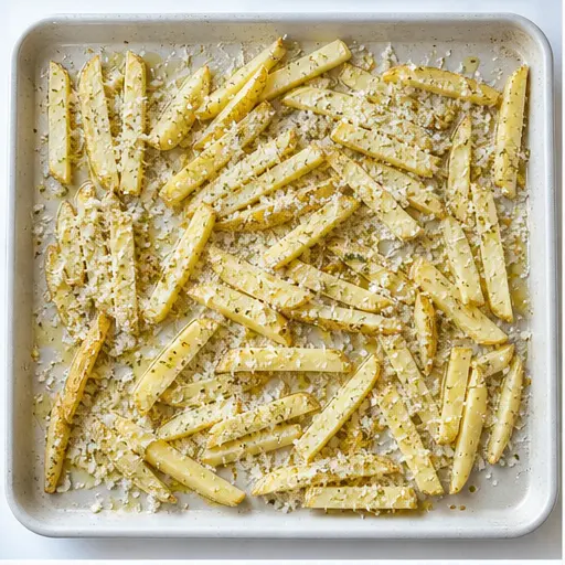 Step 1: Tossing raw potato fries with seasonings