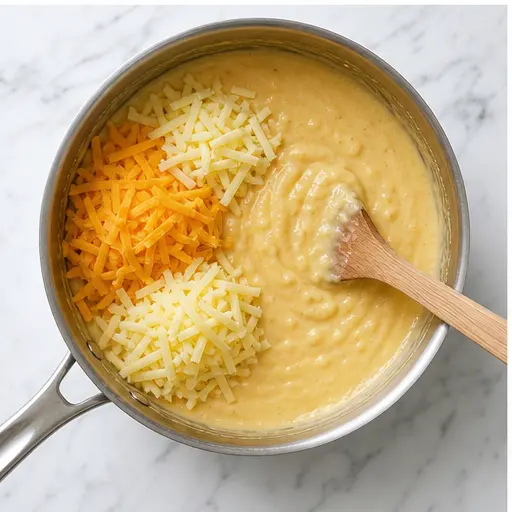 Step 3: Melting in the shredded cheeses