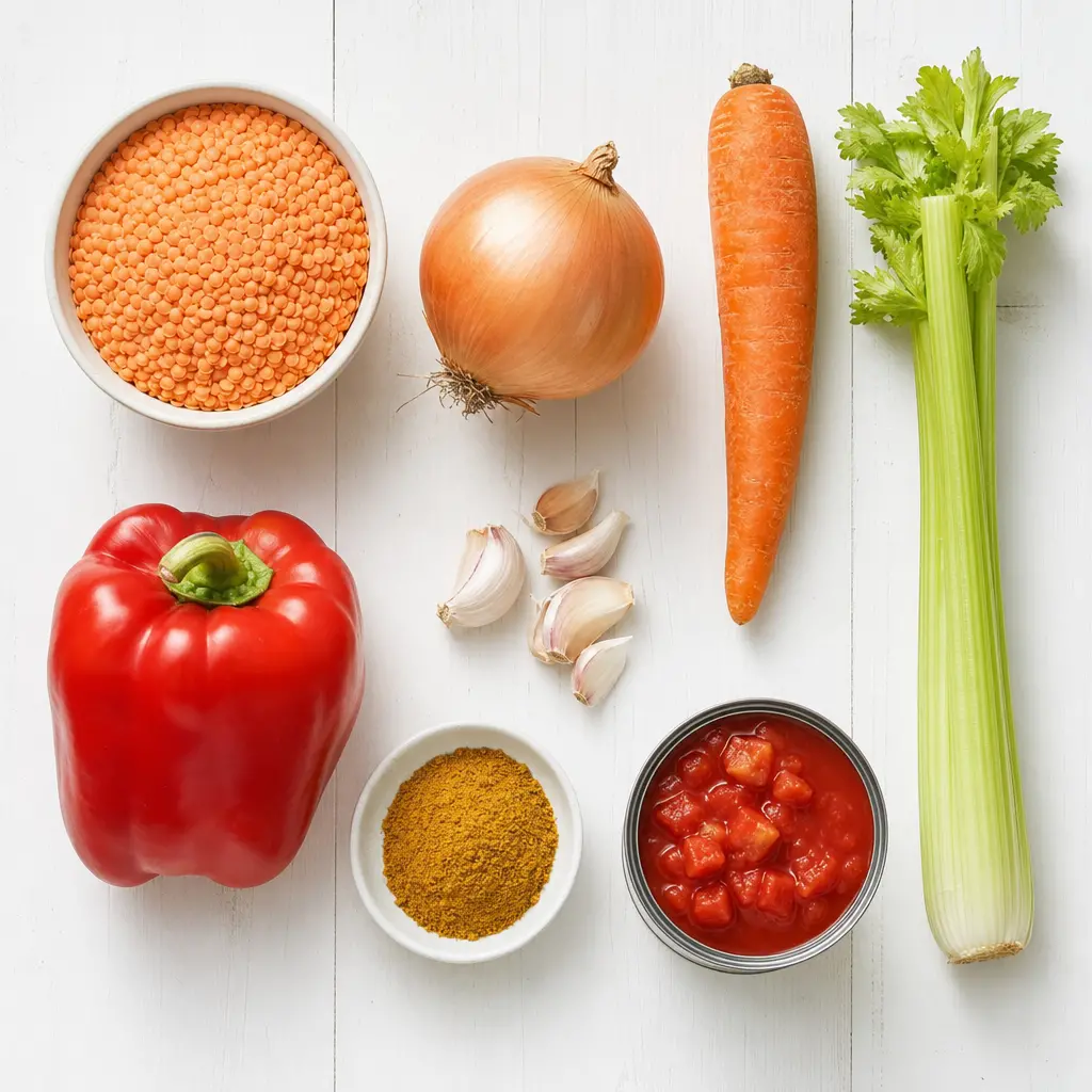 spicy lentil soup - main ingredients