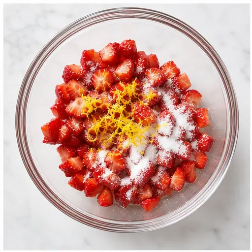 Step 1: Dice strawberries and toss with sugar and citrus