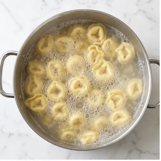 Step 1: Boiling refrigerated three-cheese tortellini until al dente