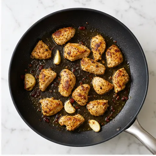 Step 2: Searing seasoned chicken pieces until golden and cooked through