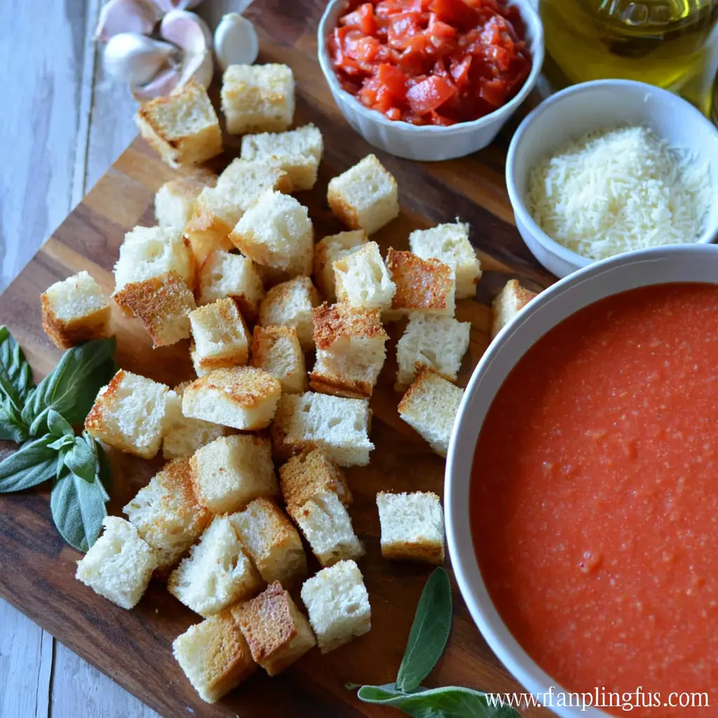 tomato soup with garlic and sage croutons - main ingredients