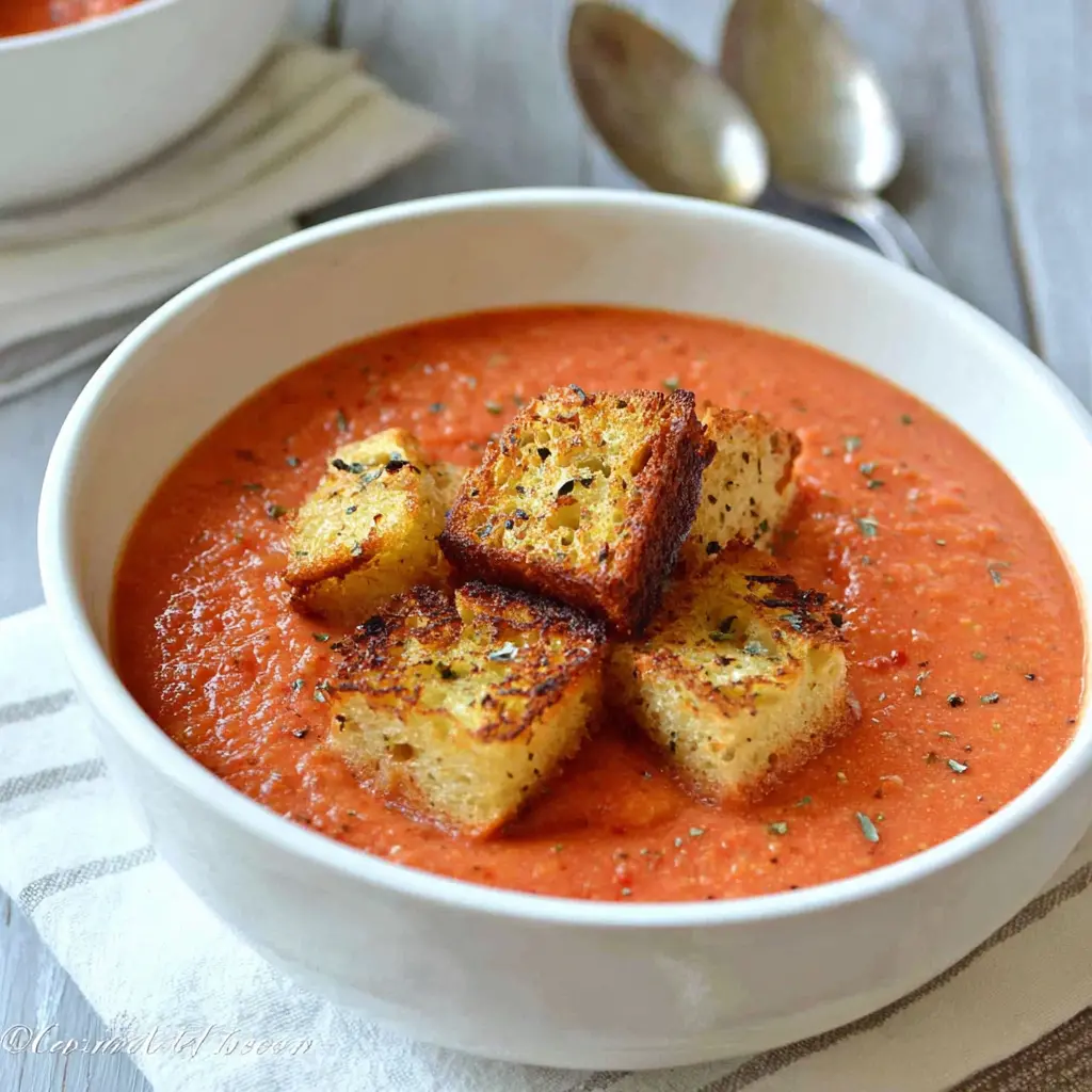 tomato soup with garlic and sage croutons