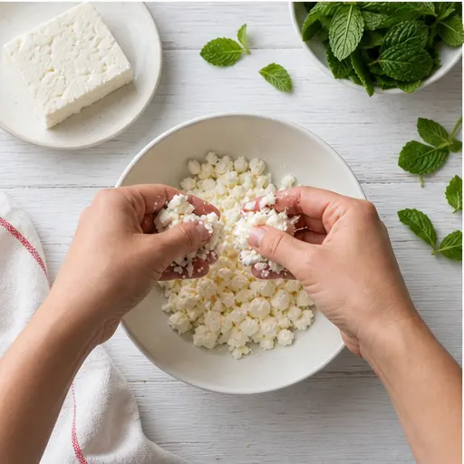Step 3: Crumbling the feta