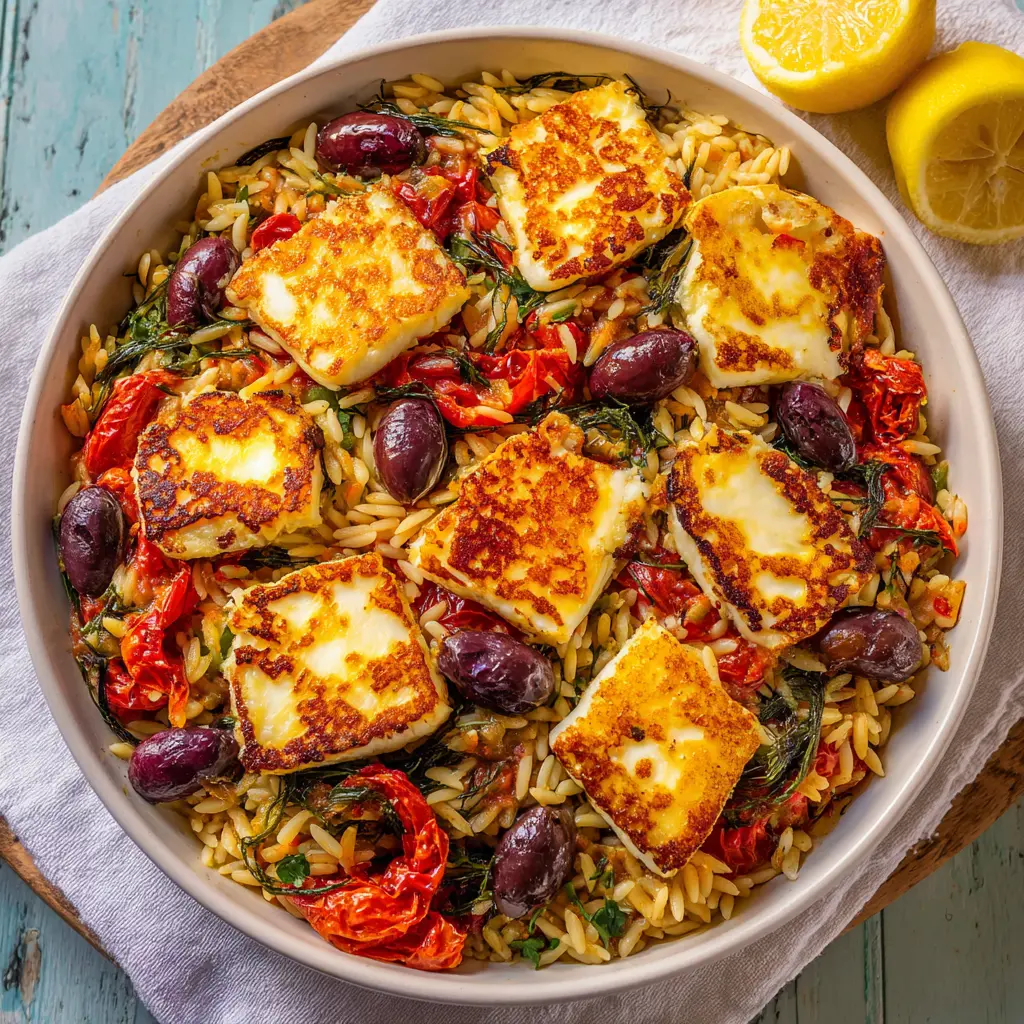 baked orzo with halloumi