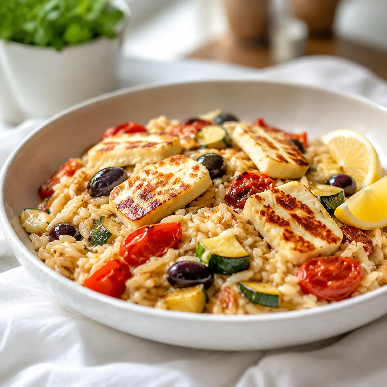 baked orzo with halloumi - final presentation