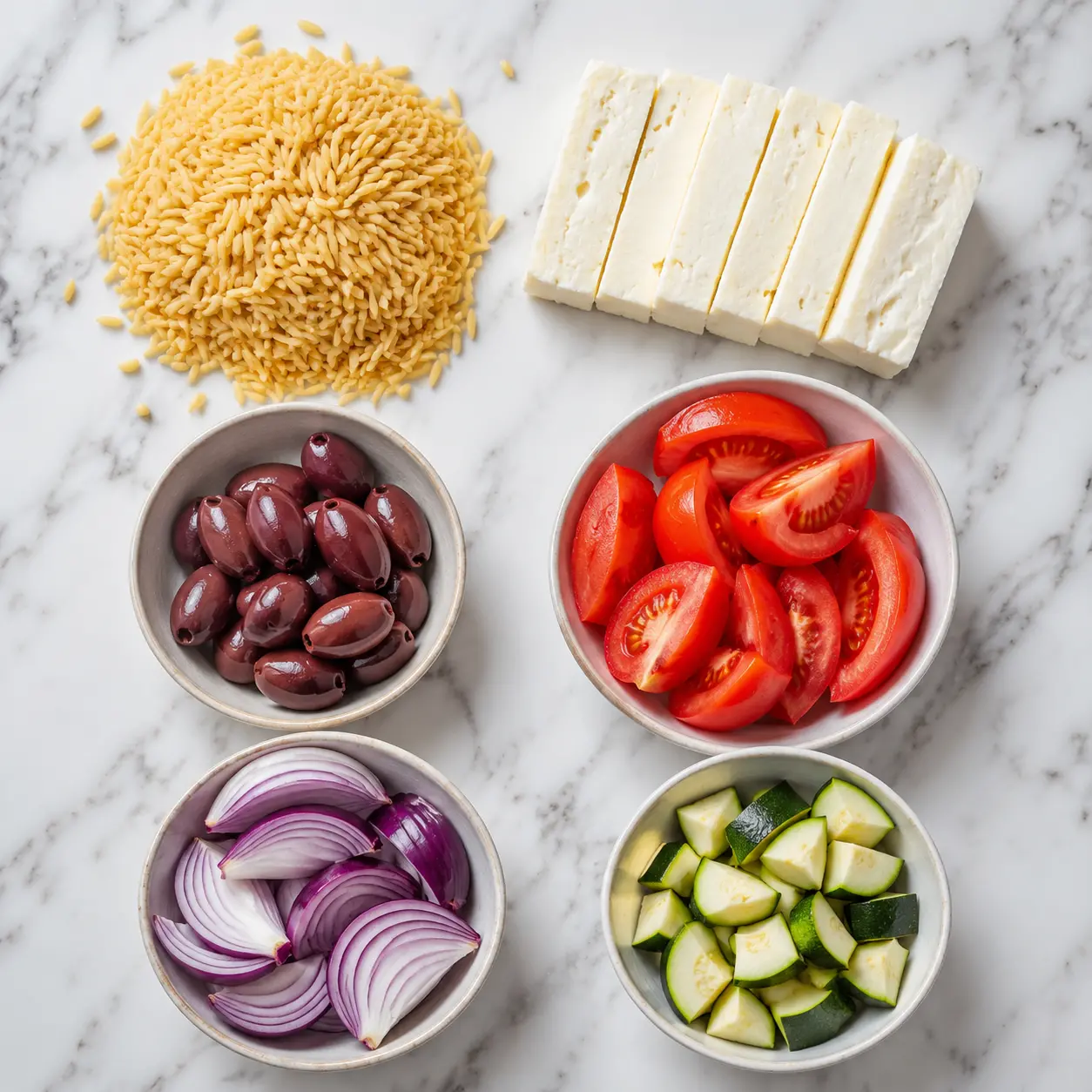 baked orzo with halloumi - main ingredients