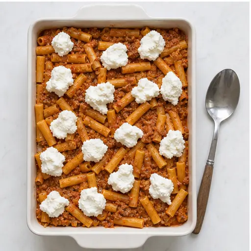 Step 3: Layering pasta with ricotta dollops