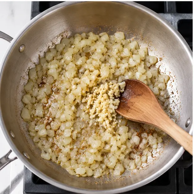 Step 3: Sautéing aromatics for the cream sauce