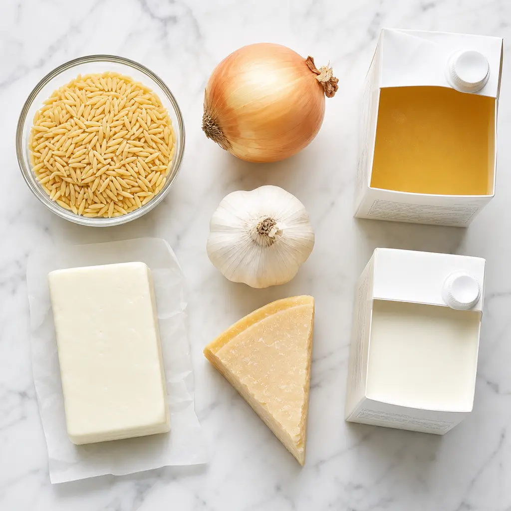 chicken orzo bake - main ingredients